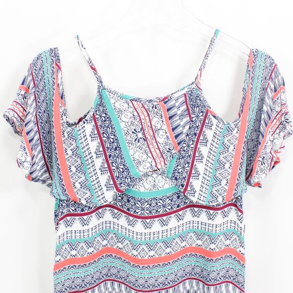 ELLA MOSS Blue Coral Cold Shoulder Boho Medallion Blouse - Picture 4 of 10